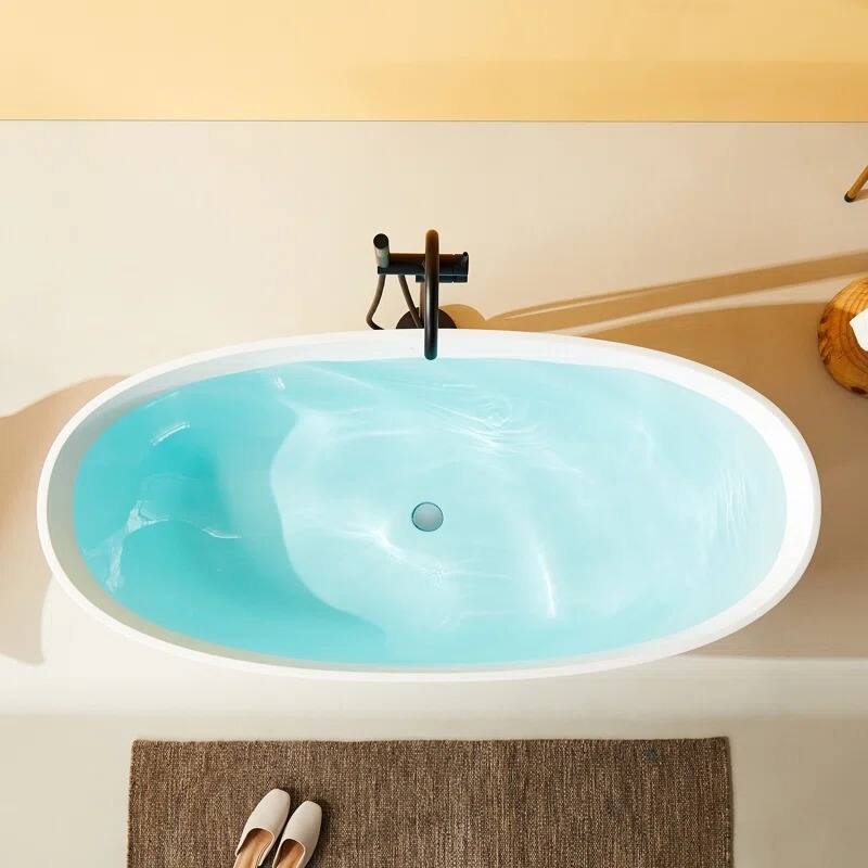 ABRUZZO 65" Freestanding Soaking Solid Surface Bathtub with Overflow and Pop-up Drain