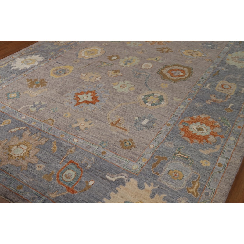 Hand Knotted Oriental 100% Wool Carpet Transitional All-Over Greys & Charcoal Oushak Area Rug - 11' 10'' X 8' 10''