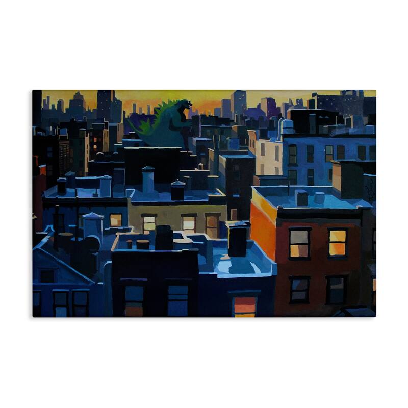 Stupell Cityscape with Distant Monster Canvas Wall Art Design By Keith Thomson - 24 x 16