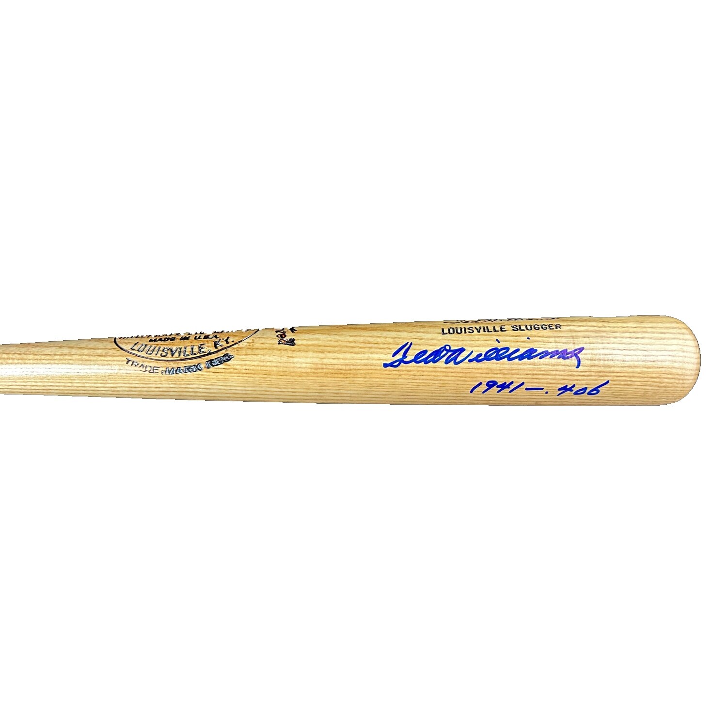 Ted Williams Signed Bat Inscribed '1941' and '.406' - Blonde - Bed