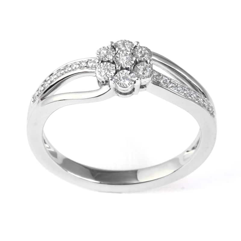 1/10ct TDW Diamond Floral Cluster Ring in Silver for Women