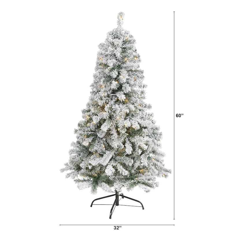 5' Flocked Rock Springs Spruce Christmas Tree with 150 Clear LED - Green