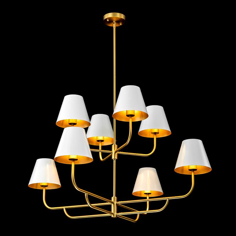 8-Light Mid-Century Modern Gold Linear Sputnik Tapered Large Chandelier for Dining Room