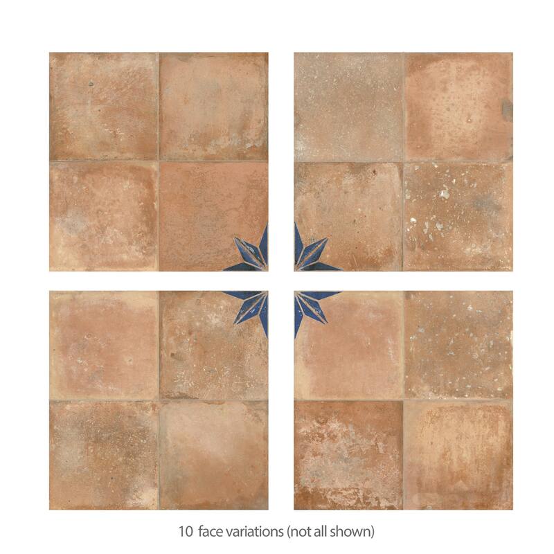 Merola Tile Kings Nonna with Blue Corner Star 17-7/8" x 17-7/8" Porcelain Floor and Wall Tile