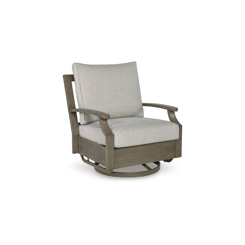 Signature Design by Ashley Rainier Ranch Brown/Beige Outdoor Swivel Glider Chair with Cushion - 34"W x 37"D x 37"H