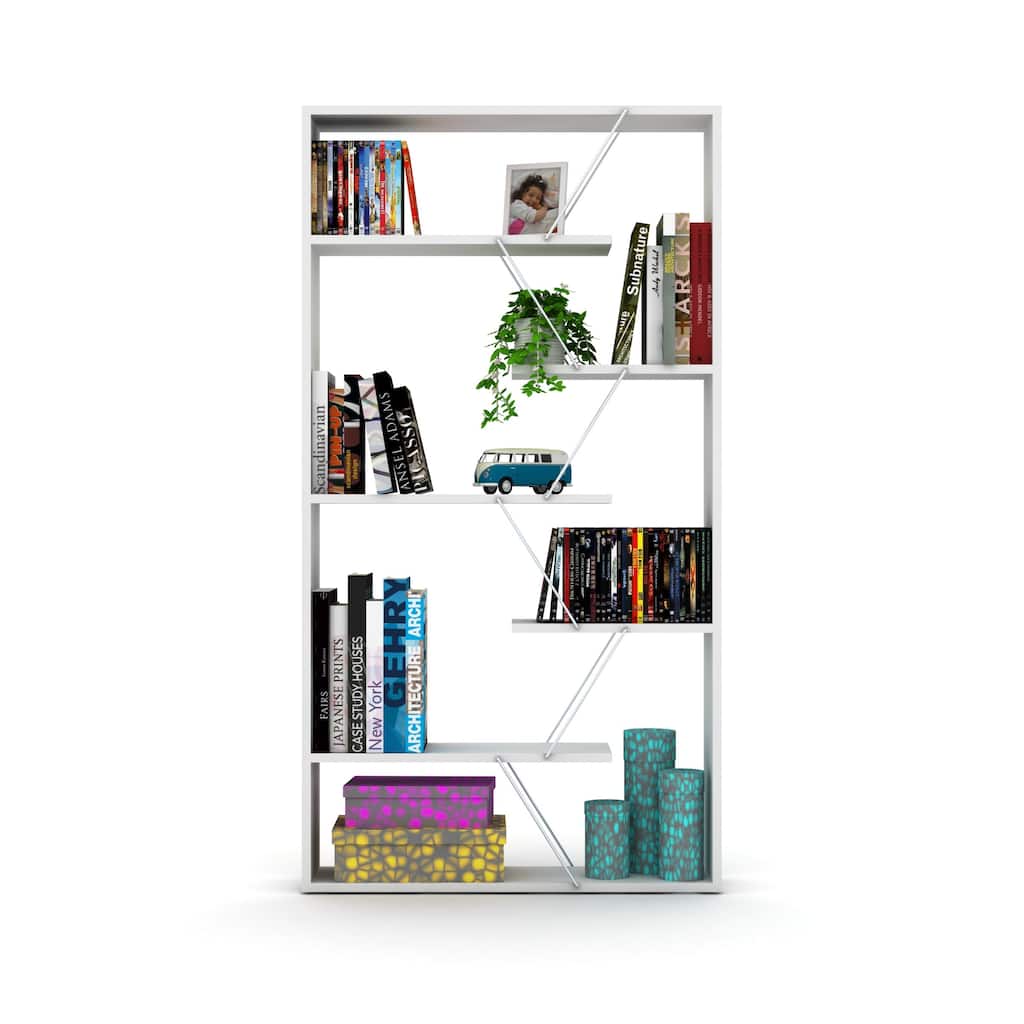 Furnish Home Store Wood Frame Etagere Open Back 6 Shelves Bookcase Industrial Bookshelf