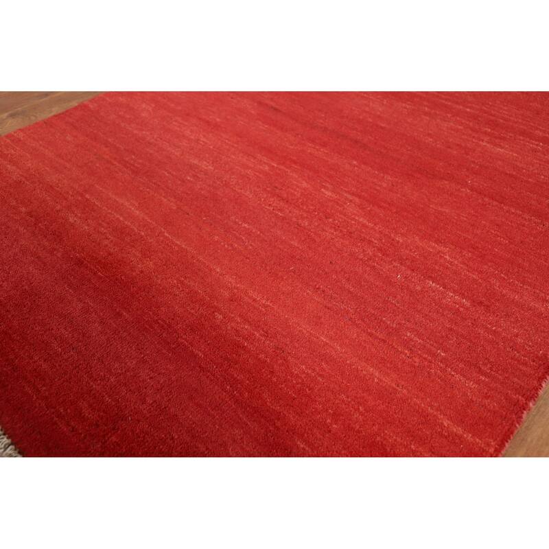 Modern Red Gabbeh Oriental Foyer Rug Hand-Knotted Wool Carpet - 3'4"x 4'10"