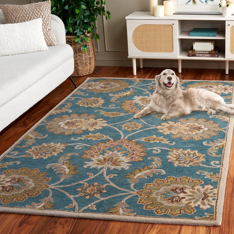 SAFAVIEH Handmade Heritage Party Time Traditional Wool Rug - 6' Round - Blue/Yellow