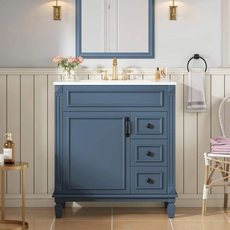 30" Bathroom Vanity with Ceramic Sink - Blue