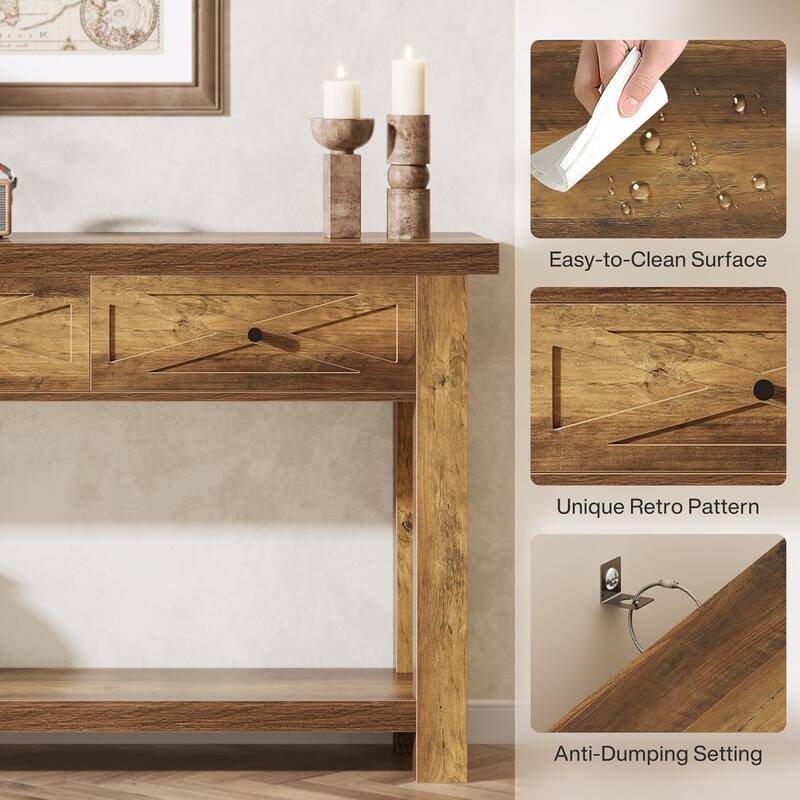 70.9” Extra Long Console Table with 3 Drawers, Farmhouse Entryway Table with Storage Shelf