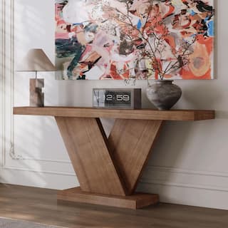 66" Modern X-Leg Console Table - Solid Wood Veneer Narrow Sofa Table with Geometric Design