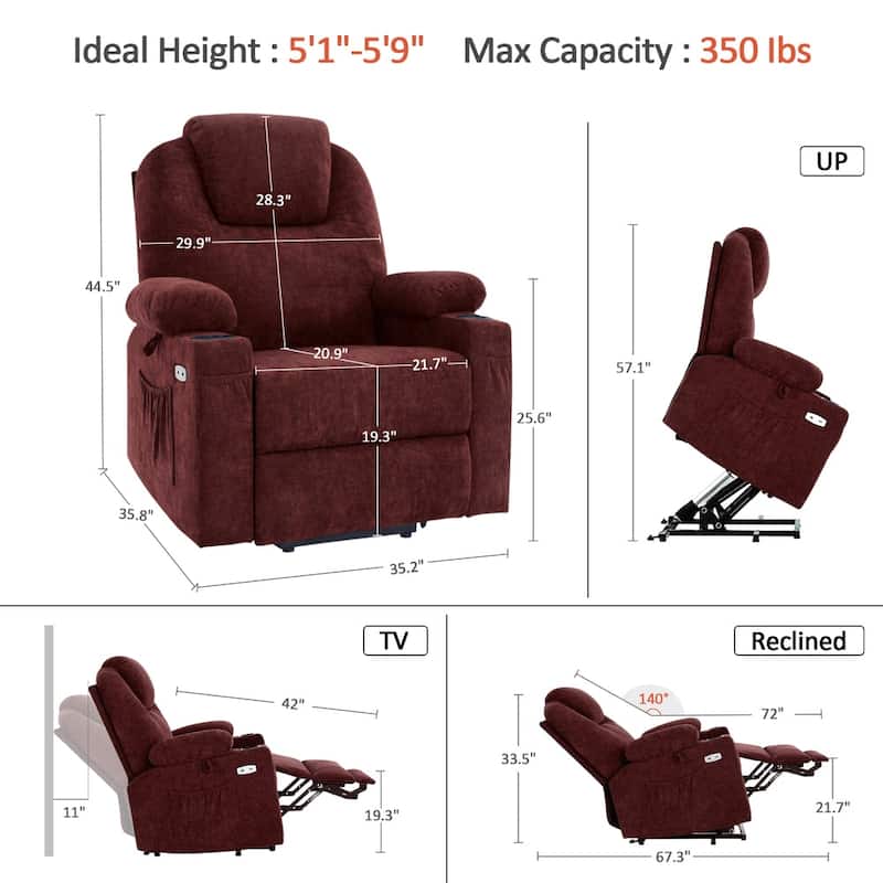 Power Lift Recliner Chair for Elderly, Massage and Heat, Fabric