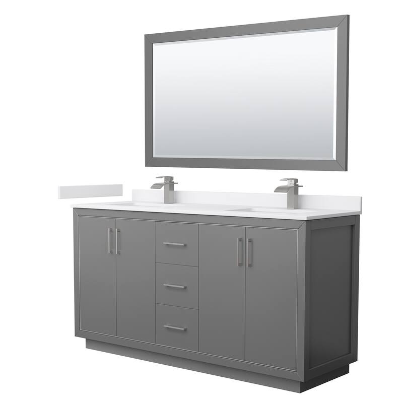Wyndham Collection WCF1111-66D-VCA-M58 Icon 66" Free Standing Double - Dark Gray / White Cultured Marble Top / Brushed - Painted