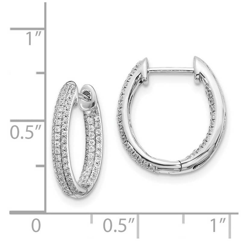 Curata 14k White Gold Diamond In out Hinged Hoop Earrings - 17x15mm Wide 2mm Thick