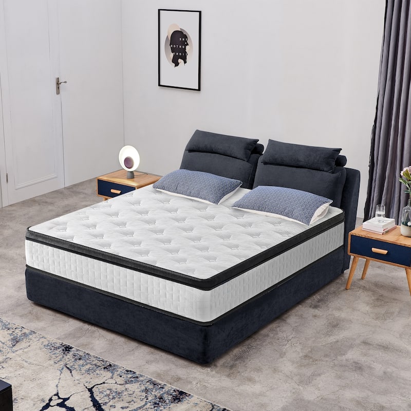 Full Size 12 Inch Hybrid Mattress Individual Pocket Spring 7-Zoned Memory Foam Knitted Cover Certipur-Us White