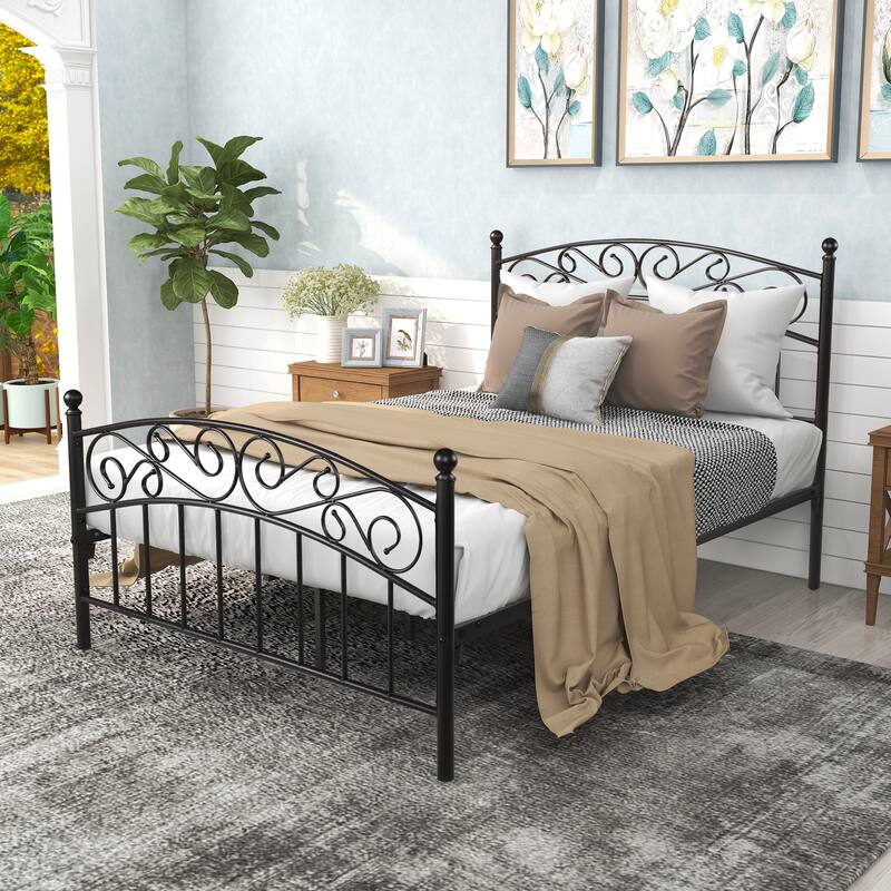 Metal Bed Frame Heavy Duty and Quick Assembly Full Black Bed Bath