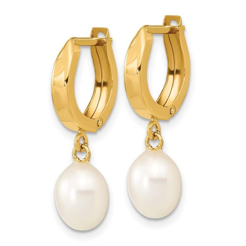 Curata 14k Yellow Gold 6-7mm Rice White Freshwater Cultured Pearl Hoop Dangle Earrings (24.75mm)