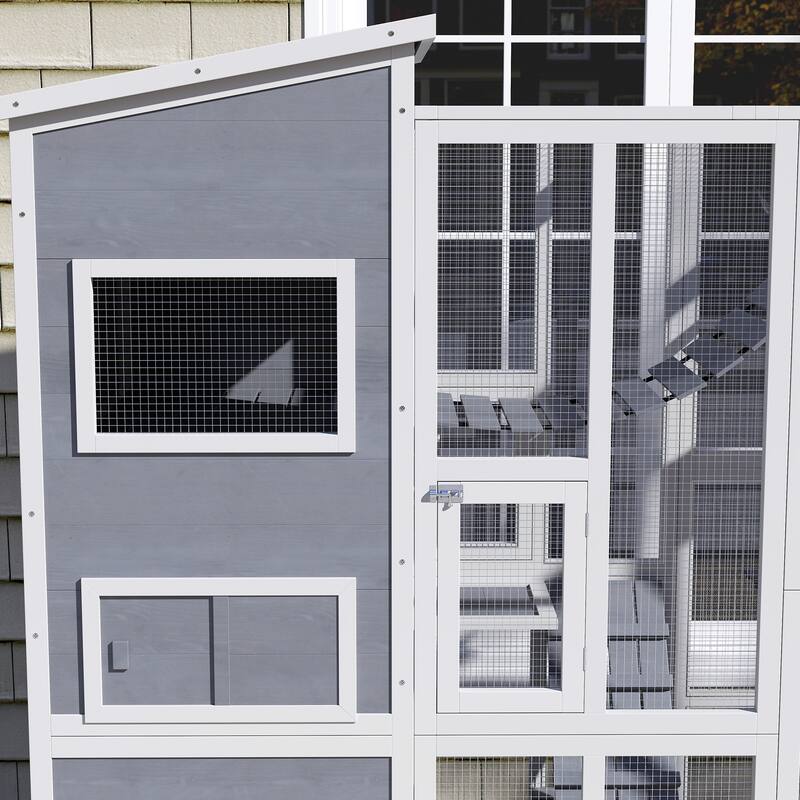 PawHut Catio Outdoor Cat Enclosure, Large Wooden Cat House with 4 Tier Resting Rooms, 3 Platforms, 1 Soft Ladder, 2 Ramps