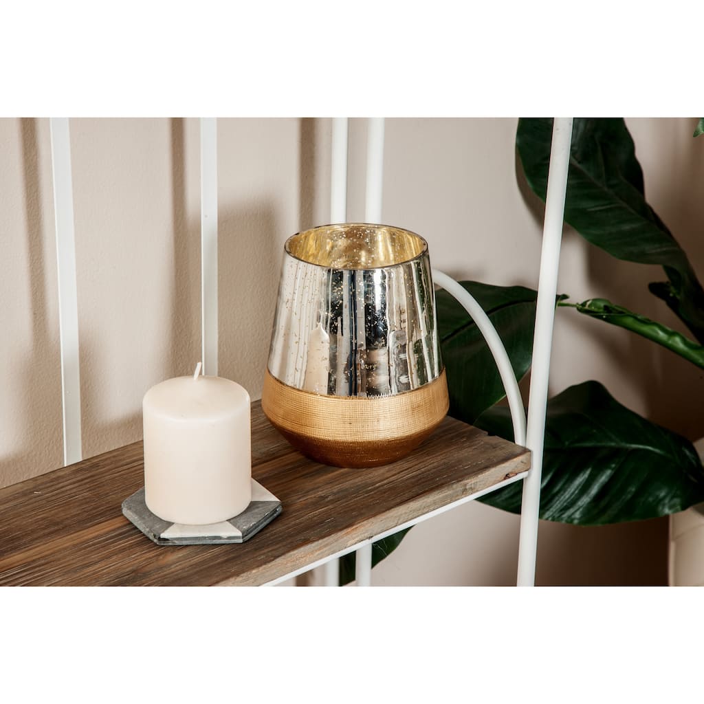 Gold Glass Decorative Indoor Outdoor Candle Lantern with Faux Mercury Glass Finish - 6 x 6 x 7