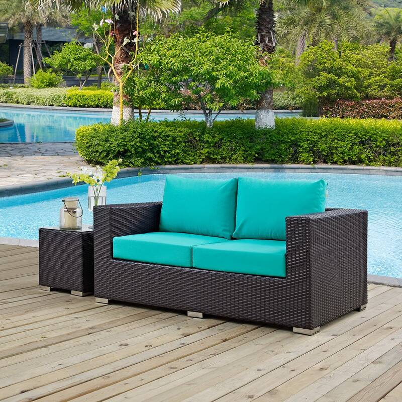 Convene Outdoor Patio Loveseat - Espresso Turquoise