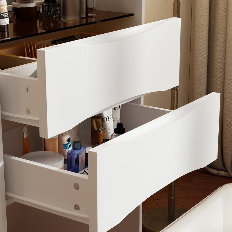 Makeup Vanity Table with Stool and LED Mirror 3-Color Lighting