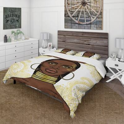 Designart 'Portrait Of African American Woman, Ornaments I' Modern Duvet Cover Set