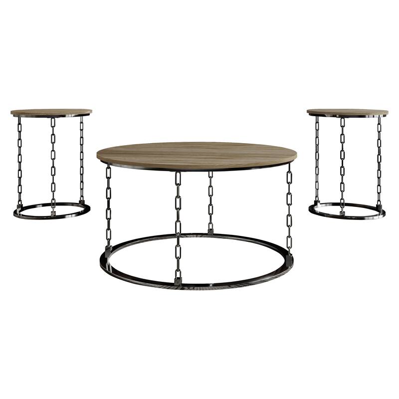 CraftPorch Modern 3- Pieces Coffee Table Set - Brown Oak - 7'6" x 10'9" - Wood