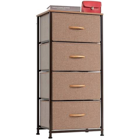 Vertical Dresser Storage Tower with 4 Drawers, Fabric Organizer Dresser Tower for Bedroom, Hallway, Entryway, Closets - Brown