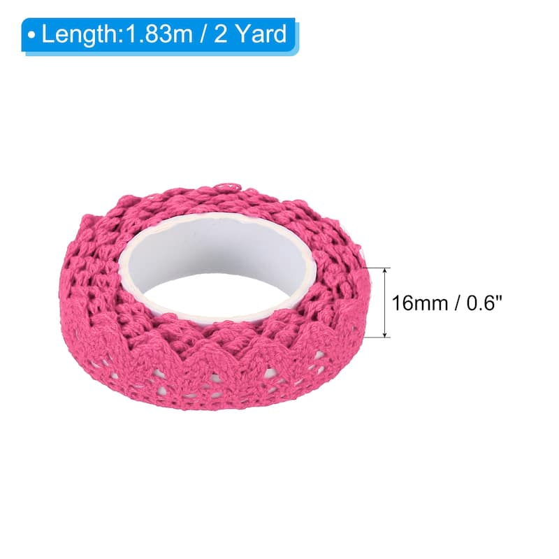 3pcs 0.6" Wide 2 Yards Self-Adhesive Lace Tape Ribbon Stickers - Dark Pink