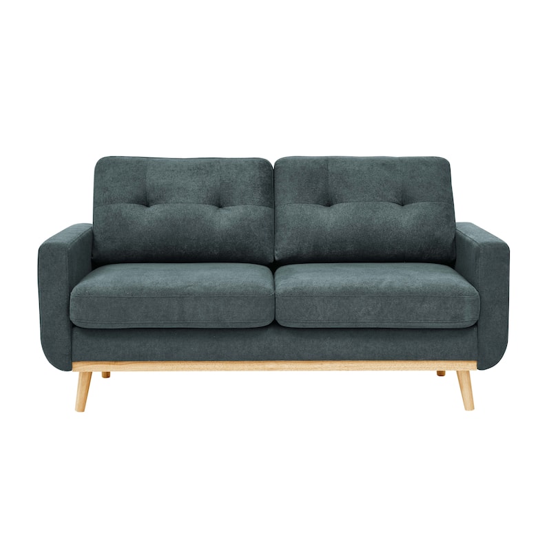 67.7" Mid-Century Tufted Loveseat with Wood Legs - 29.5" D x 67.7" W x 34.6" H - Grayish Green
