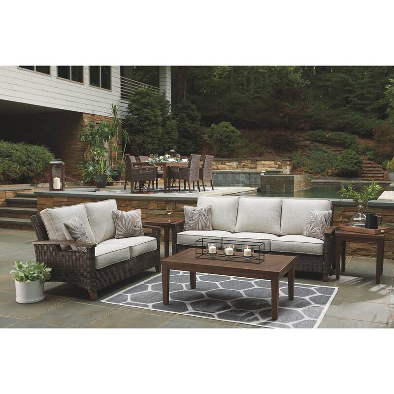 Paradise Trail Outdoor Sofa with Cushion - Handwoven Resin Wicker Frame - Medium Brown