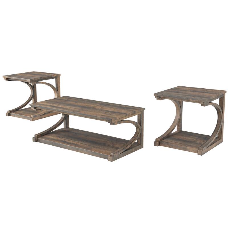 Unique Solid Wood Coffee Table with Storage Shelf