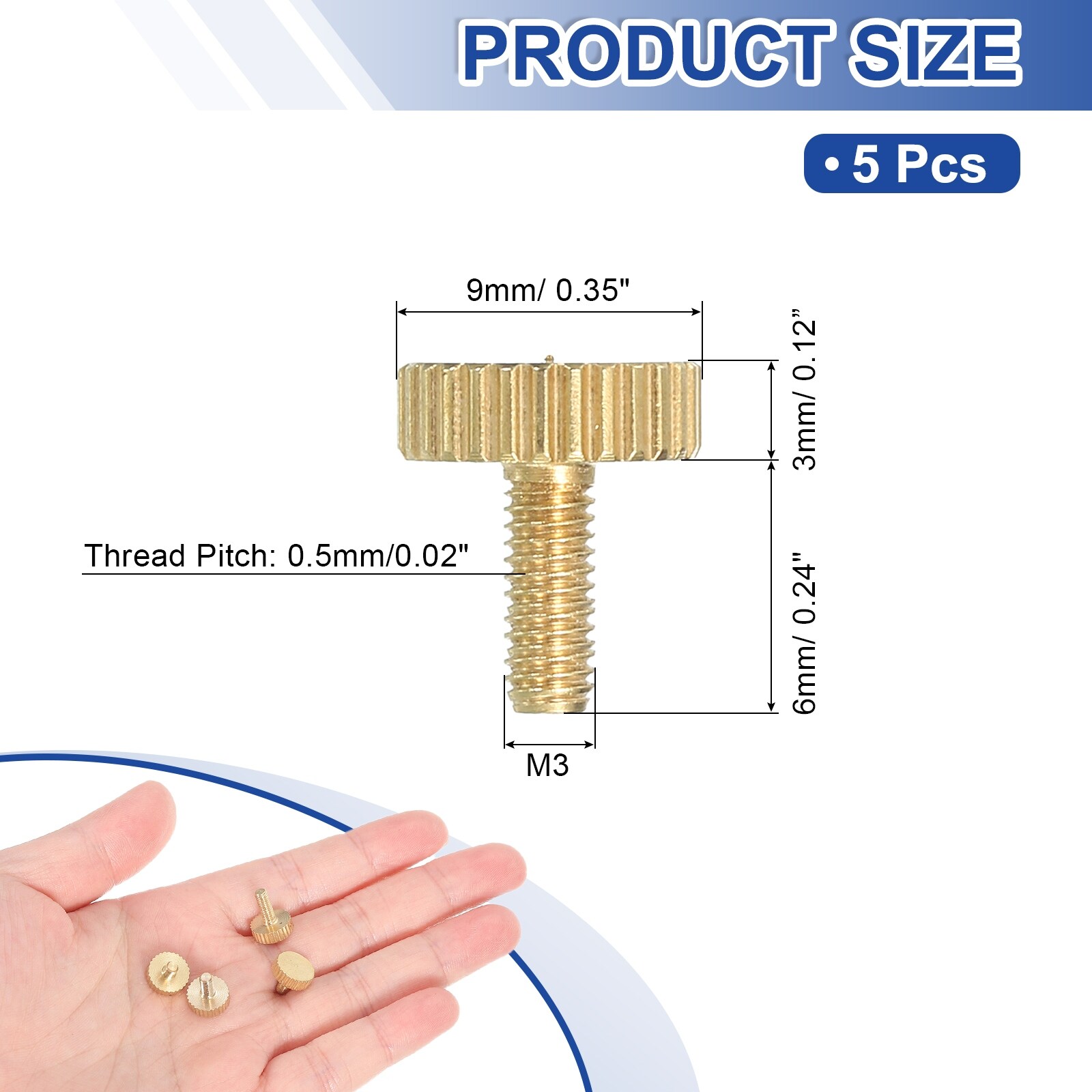 Brass Knurled Thumb Screws, Flat Stripe Bolt Knob Fasteners - Gold