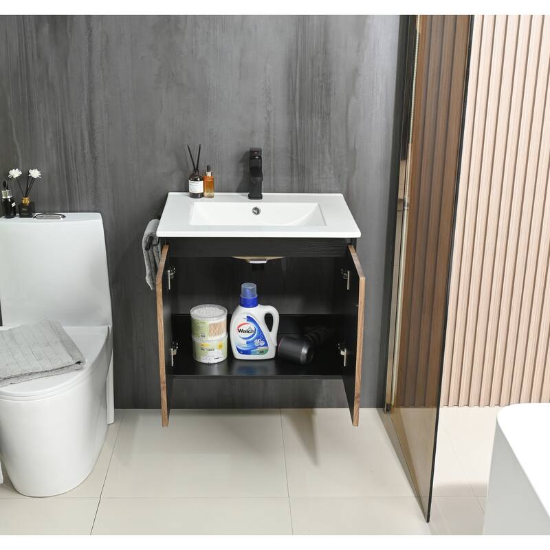 GDFStudio - Adrian Floating Bathroom Vanity with Ceramic Sink and Integrated Towel Rack Storage Cabinet