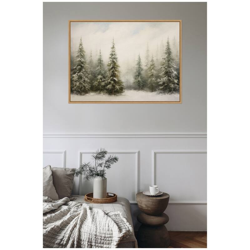 Kate and Laurel Sylvie Framed Canvas Traditional Snowy Forest Landscape by The Creative Bunch Studio