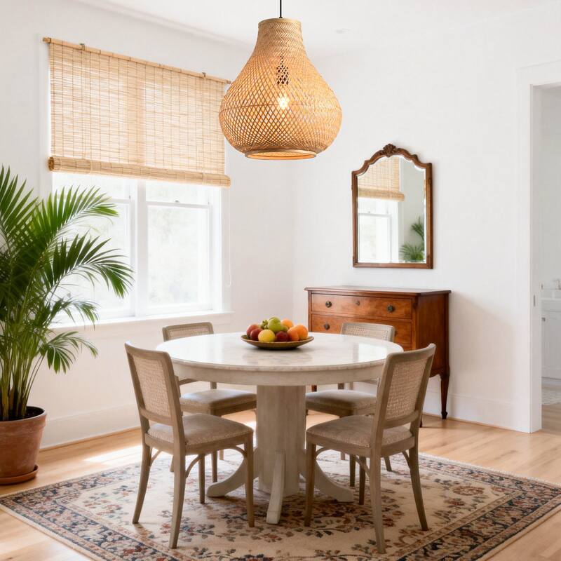 15" Natural Farmhouse Vase Shape Handwoven Rattan Caged Pendant Light - 14.96" D x 14.96" W x 62.99 " H