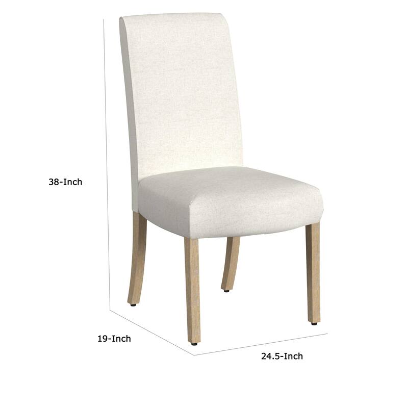 Jay Dining Chair Set of 2, Scalloped Details, Cream White Woven Fabric