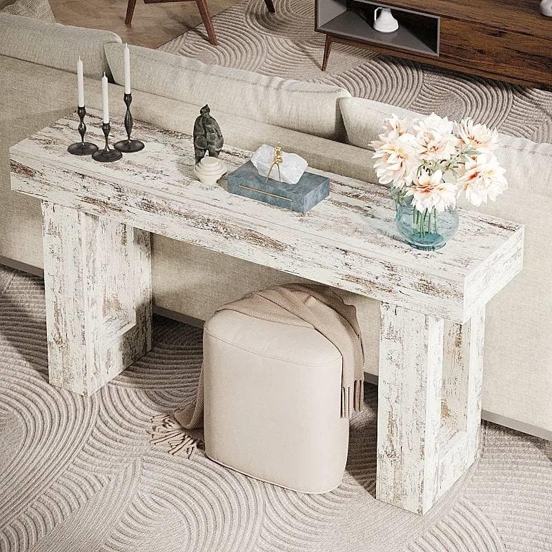 63 Inch Modern Rustic Entryway Console Table with Wood Finish and Legs for Hallway or Living Room - 63”L x 3.77”W x 33.46”H - White