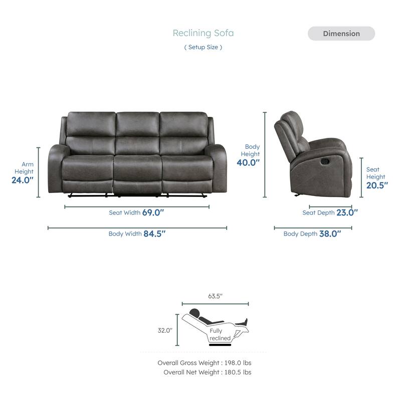 Fremont & Park Mabel Polished Microfiber 3-Piece Manual Reclining Sofa Set