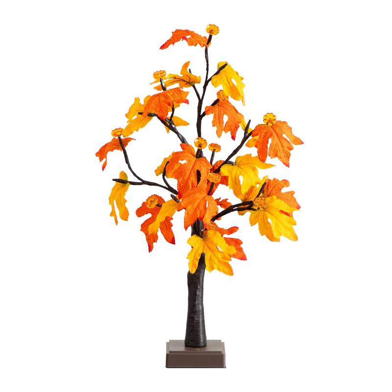 Pre-Lit Maple Artificial Fall Harvest Tree with Pumpkin - 2' - Warm White LED Lights