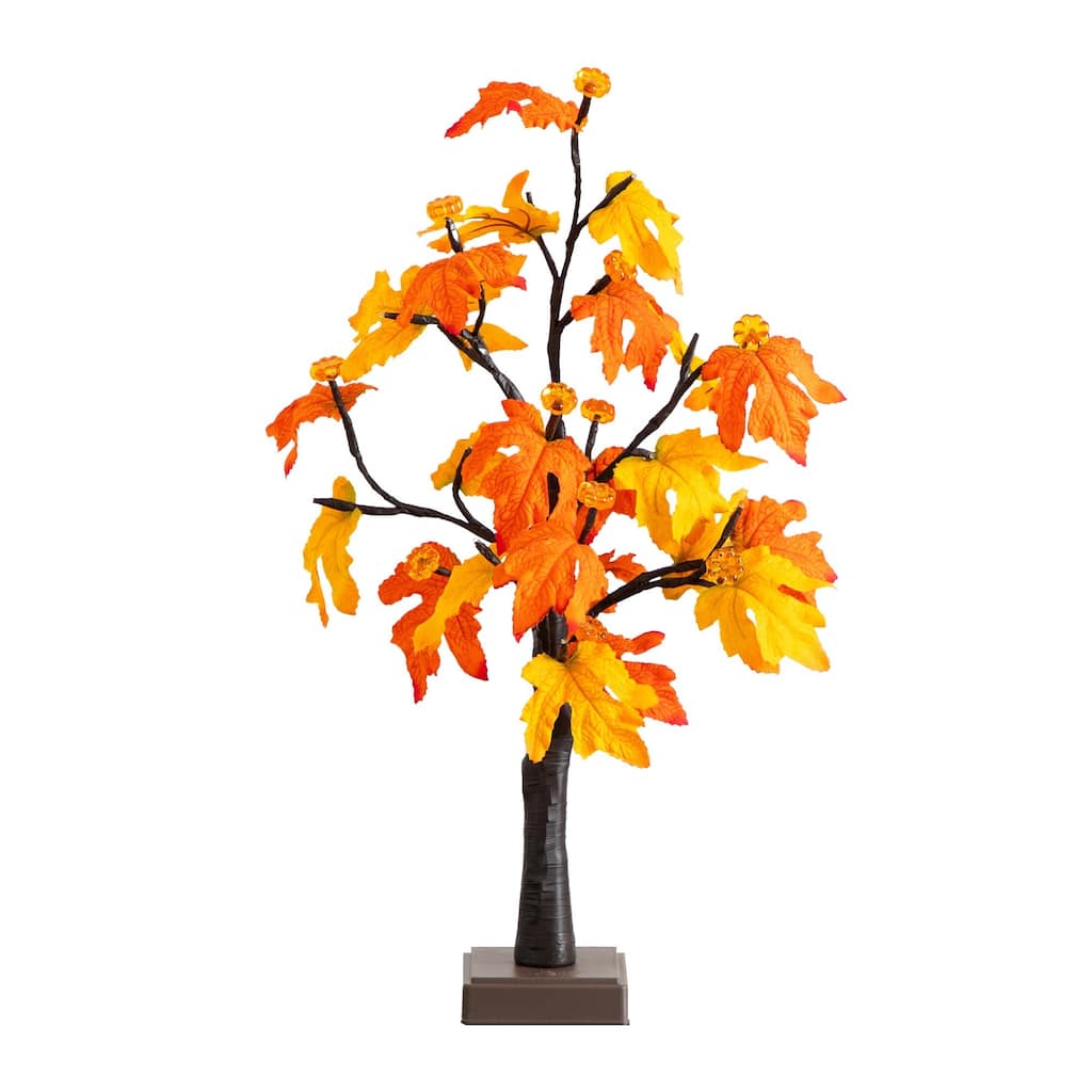 Pre-Lit Maple Artificial Fall Harvest Tree with Pumpkin - 2' - Warm White LED Lights