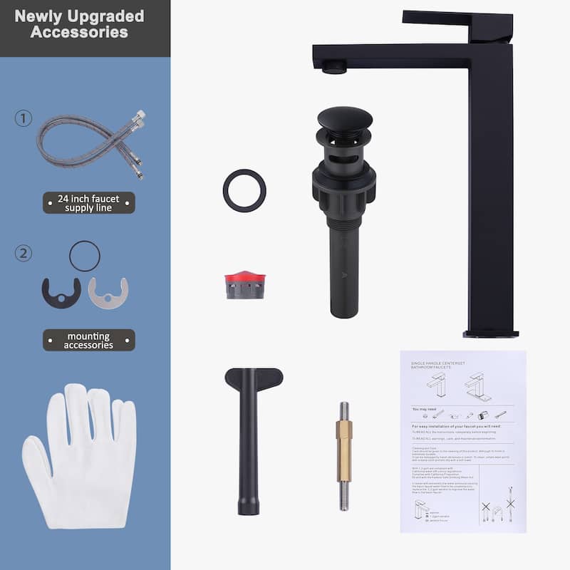 WOWOW Single Handle Single Hole High Arc Bathroom Vessel Faucet