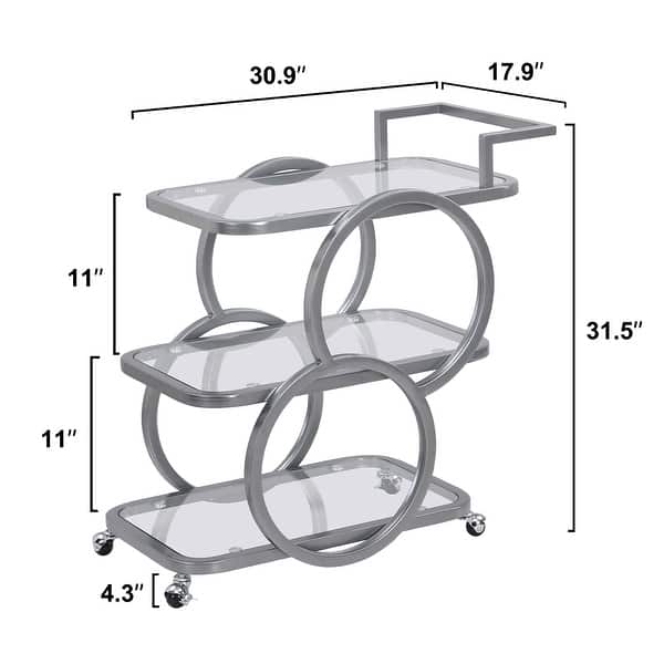 dimension image slide 2 of 3, Metal Bar Cart Silver Bar Carts for the Home
