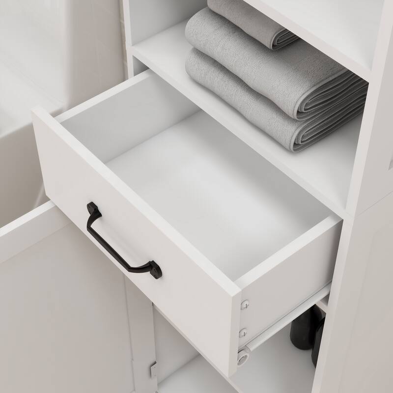 65"H Wooden Bathroom Storage Cabinet with Single Door and Shelves
