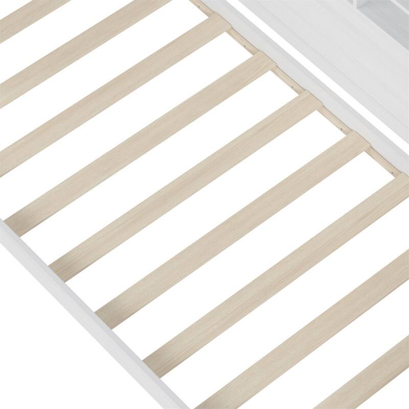 Twin/Full Size Daybed with 2 Storage Drawers and Study Desk, Wooden Multi-functional Sofa Bed Frame with Storage Shelves