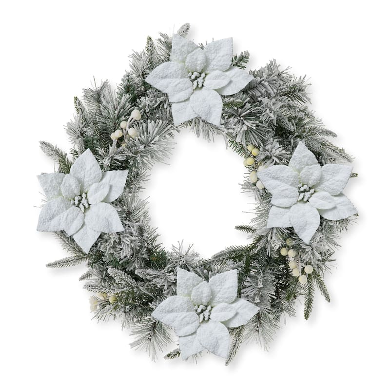 Glitzhome Pre-Lit Snow Flocked Christmas Wreath or Garland With LED and Timer