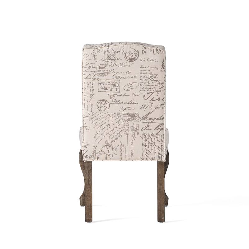 Modern Set of 2 Dining Chairs with Script Pattern Backrest, Padded Seat, Solid Wood Legs for Dining Room Living Room and Café