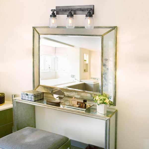 slide 2 of 8, Carbon Loft Vawdrey 3-light Black Wall Sconces Vanity Lights Bathroom Grey