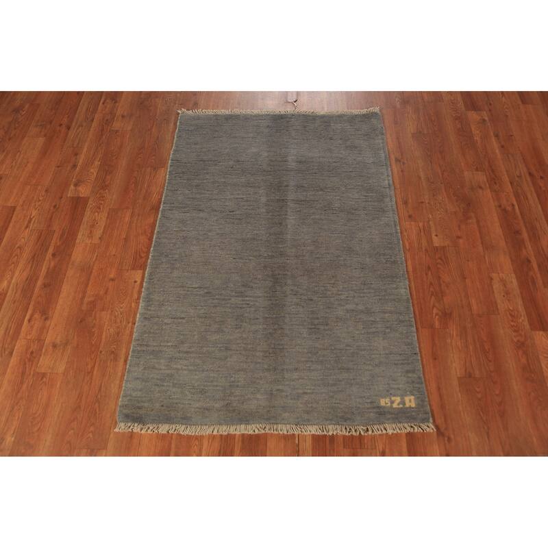 Beige & Gray Gabbeh Modern Rug Handmade Solid Wool Carpet - 2'9" x 4'1"