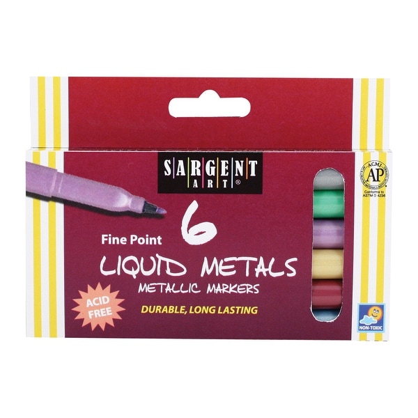 Sargent Art Fine Point Liquid Metal Metallic Markers - Set of 6 - Assorted Colors